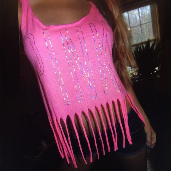 PINK Victoria's Secret Tops - Vs pink M cropped fringe tank top